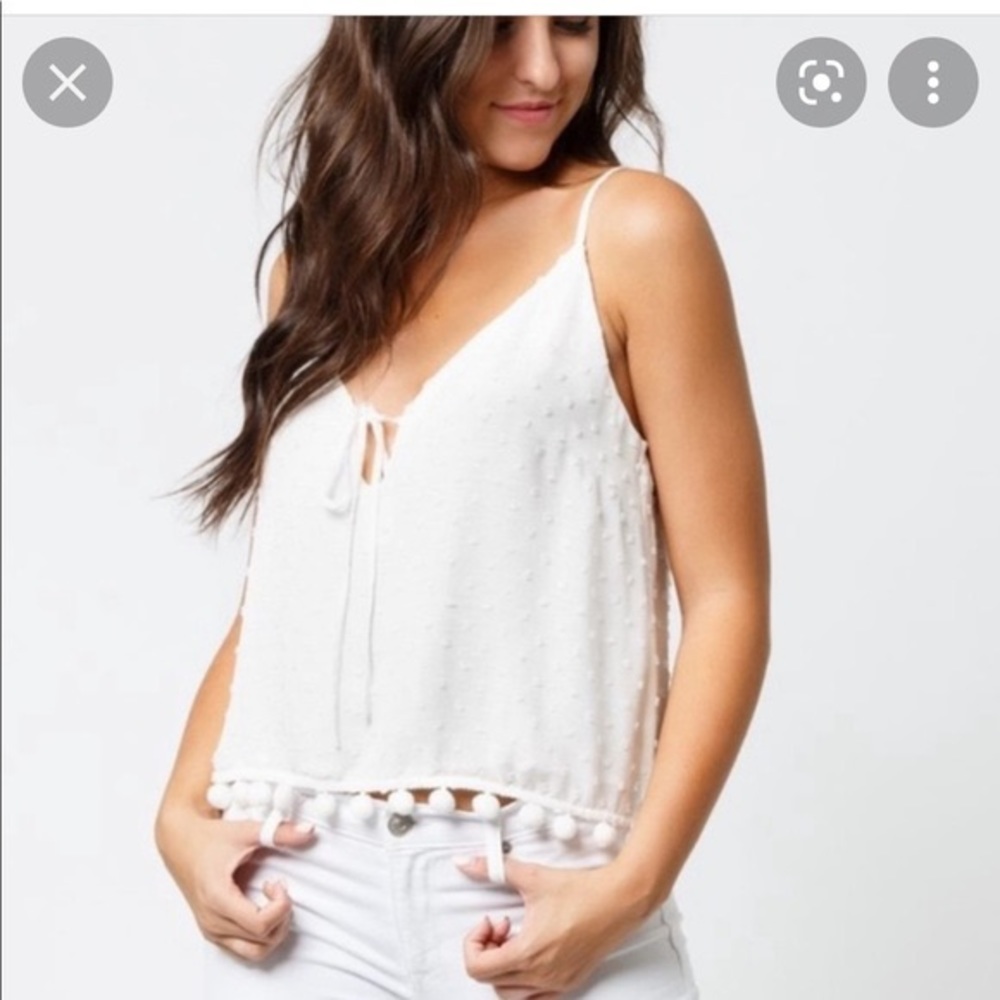 Minkpink white tanktop with Pom Pom detail